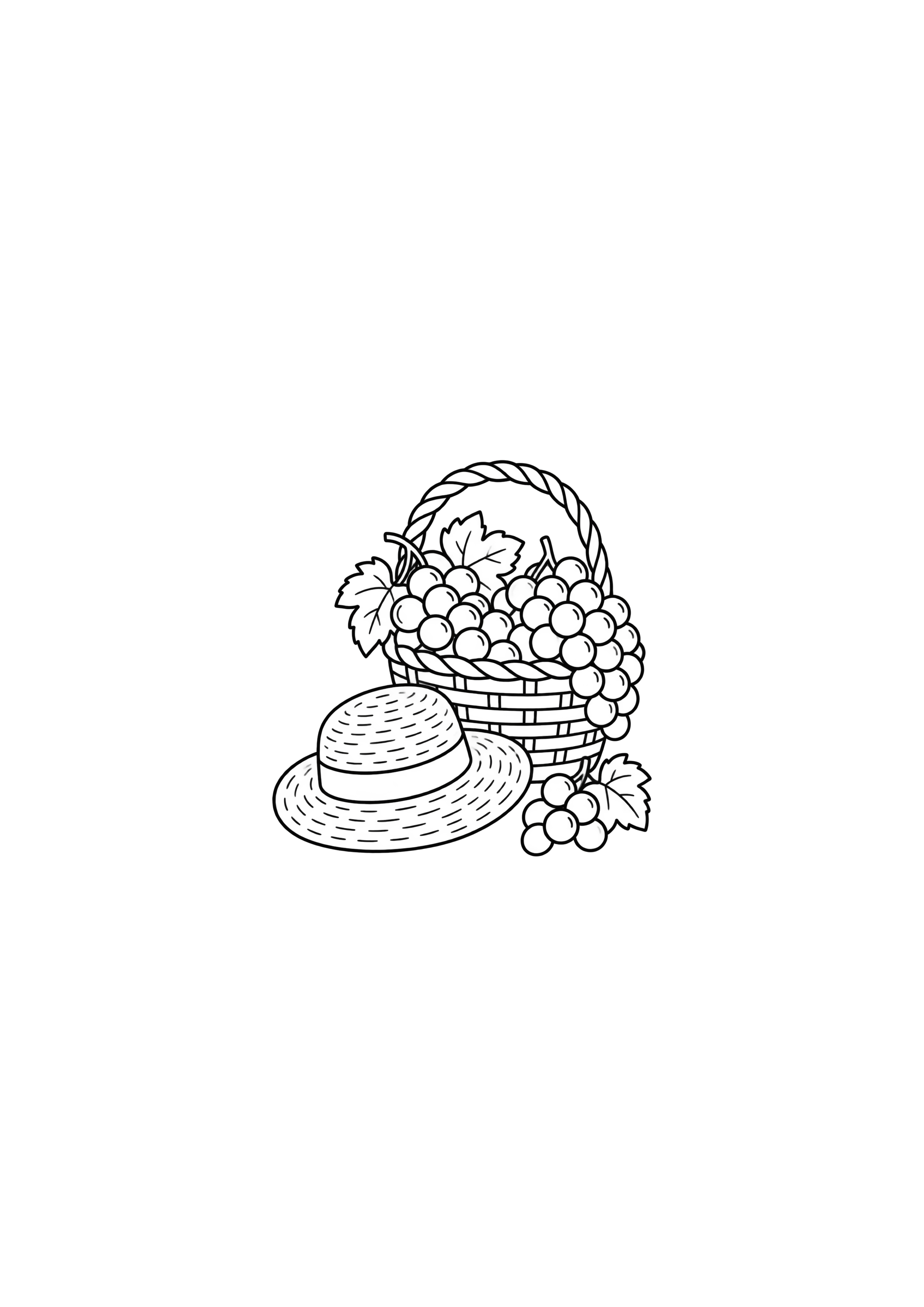 Chapeu e cesto de uvas