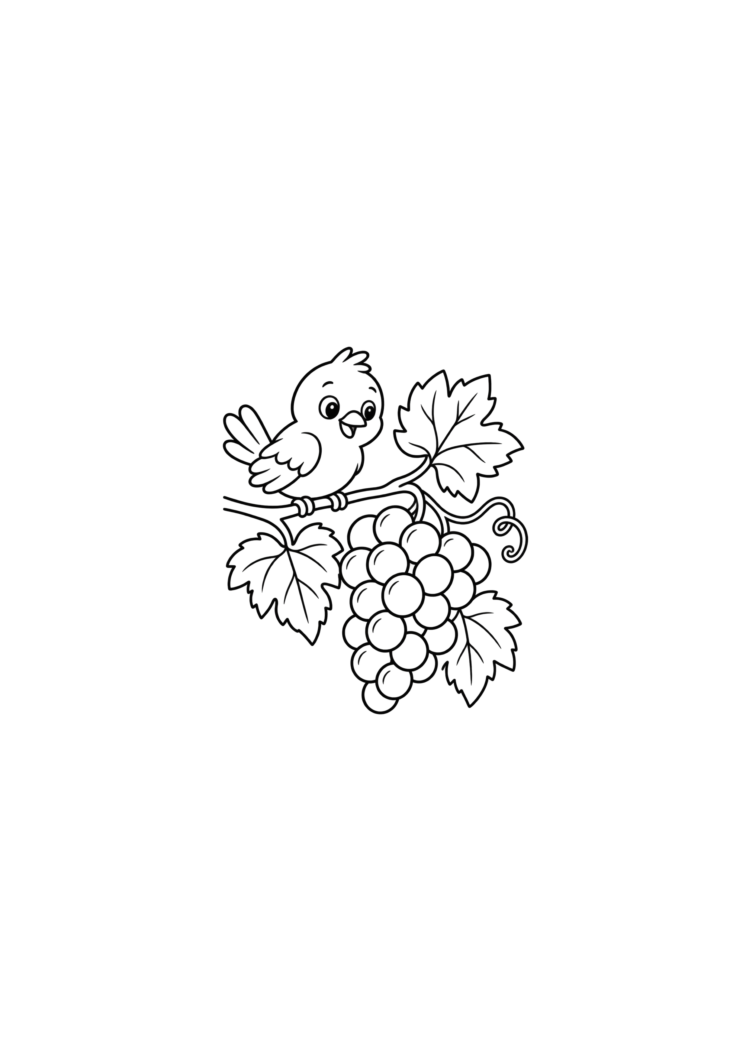 Passarinho e cacho de uvas